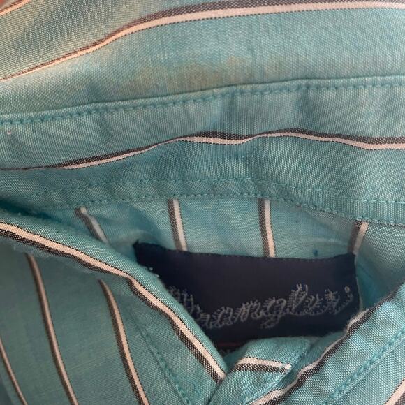 Wrangler X Long Tails Vintage Pearl Snap Shirt Striped Blue Men's 17 1/2-36 80s - Picture 7 of 7
